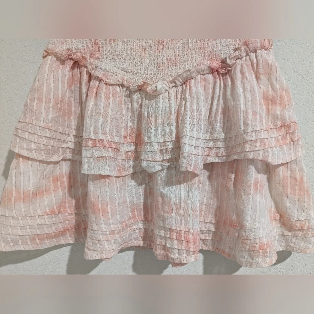 Cleobella Pink Tie-Dye Organic Cotton Smocked Tiered Ruffle Amber Mini Skirt